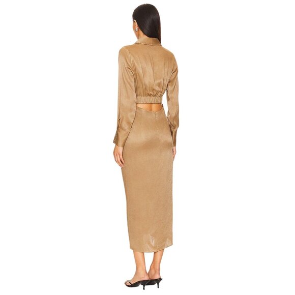 Karina Grimaldi Willow Midi Dress in Mocha X-Small New Womens Silk Cut out - Picture 3 of 9